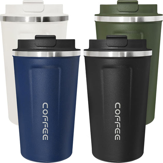 4 Pack Travel Coffee Mug 17oz Insulated Coffee Cup with Lid, Reusable Thermal Coffee Cup Stainless Steel Coffee Tumbler to Keep Hot & Cold Drinks for Car, Daily, Travel and Gifts, Multicolor