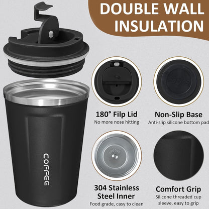 4 Pack Travel Coffee Mug 17oz Insulated Coffee Cup with Lid, Reusable Thermal Coffee Cup Stainless Steel Coffee Tumbler to Keep Hot & Cold Drinks for Car, Daily, Travel and Gifts, Multicolor