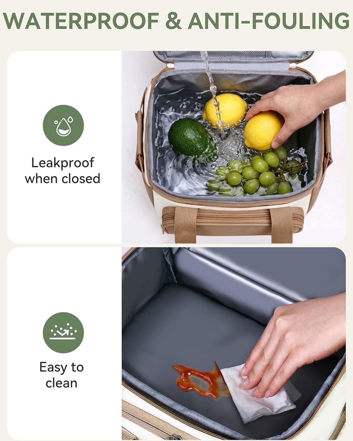 Double Layer Insulated Lunch Bag with Shoulder Strap, 12L, Black | Leakproof Ice Cooler Base, Cup Holder Buckle & Mesh Utensil Pocket, Oxford Waterproof Fabric, 3-Way Carry