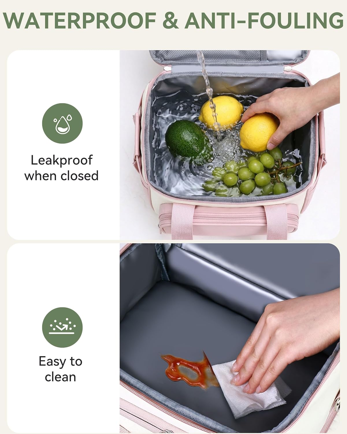 Double Layer Insulated Lunch Bag with Shoulder Strap, 12L, Black | Leakproof Ice Cooler Base, Cup Holder Buckle & Mesh Utensil Pocket, Oxford Waterproof Fabric, 3-Way Carry