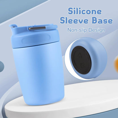 12 oz Insulated Stainless Steel Coffee Tumbler, Locking Leak-Proof Lid with Handle, Non-Slip Travel Mug for Hot & Cold Beverages, Reusable Coffee Cup (Blue)