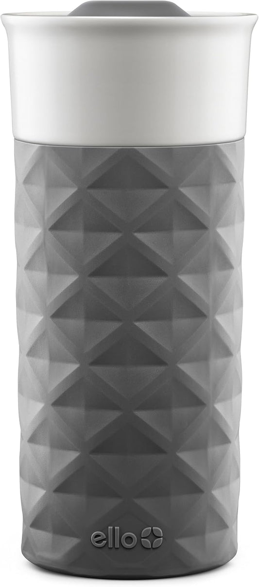Ogden Ceramic Travel Mug with Splash-Resistant Slider Lid and Protective Silicone Boot, Perfect for Coffee or Tea, BPA Free, Dishwasher Safe, Gray, 16 oz, 758-0438-040