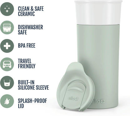 Ogden Ceramic Travel Mug with Splash-Resistant Slider Lid and Protective Silicone Boot, Perfect for Coffee or Tea, BPA Free, Dishwasher Safe, Gray, 16 oz, 758-0438-040