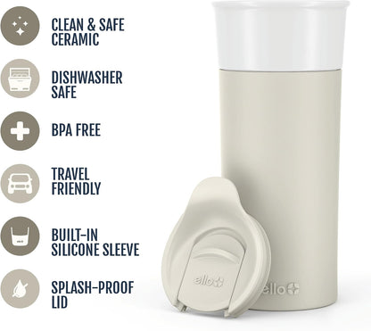 Ogden Ceramic Travel Mug with Splash-Resistant Slider Lid and Protective Silicone Boot, Perfect for Coffee or Tea, BPA Free, Dishwasher Safe, Gray, 16 oz, 758-0438-040