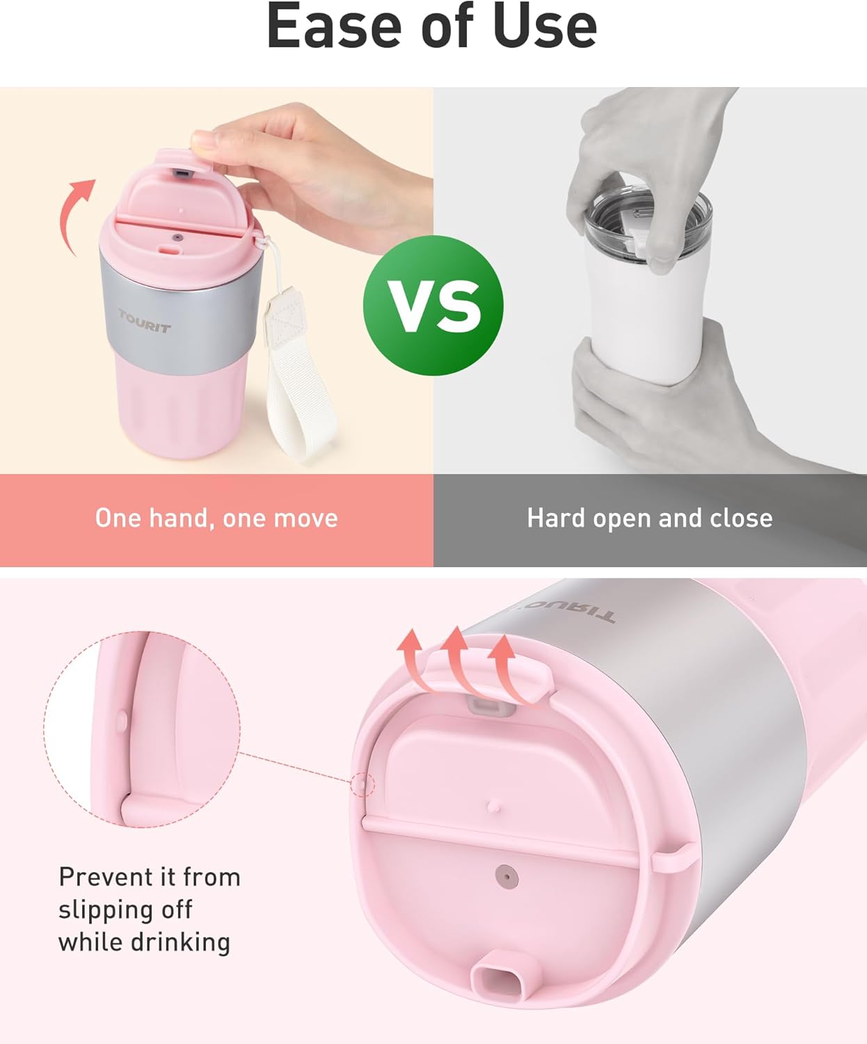 16 oz Travel Coffee Mug Spill-Proof, Insulated Stainless Steel Coffee Mug with Lid & Silicone Sea, Double Wall Vacuum Travel Coffee Tumblers, Cup Holder Friendly Reusable Thermos-Pink