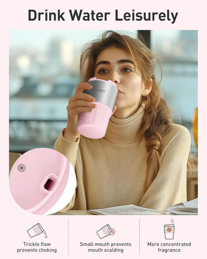 16 oz Travel Coffee Mug Spill-Proof, Insulated Stainless Steel Coffee Mug with Lid & Silicone Sea, Double Wall Vacuum Travel Coffee Tumblers, Cup Holder Friendly Reusable Thermos-Pink