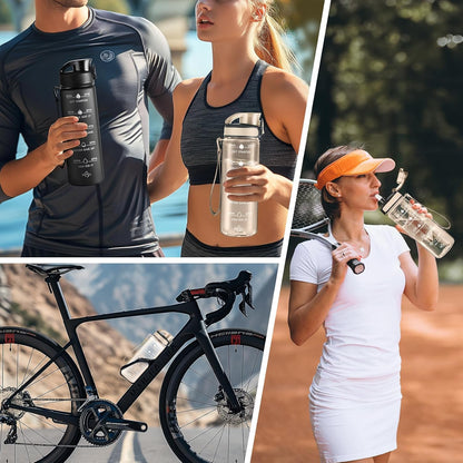 Water Bottle, Leakproof BPA & Toxic Free, Motivational Water Bottle with Times to Drink and Straw, Fitness Sports Water Bottle with Strap for Office, Gym, Outdoor Sports