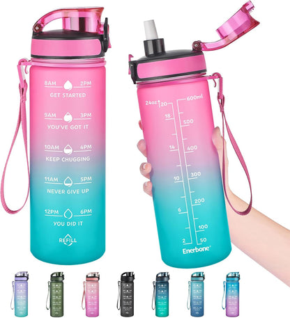 Water Bottle, Leakproof BPA & Toxic Free, Motivational Water Bottle with Times to Drink and Straw, Fitness Sports Water Bottle with Strap for Office, Gym, Outdoor Sports