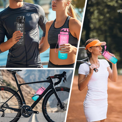 Water Bottle, Leakproof BPA & Toxic Free, Motivational Water Bottle with Times to Drink and Straw, Fitness Sports Water Bottle with Strap for Office, Gym, Outdoor Sports