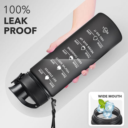 Water Bottle, Leakproof BPA & Toxic Free, Motivational Water Bottle with Times to Drink and Straw, Fitness Sports Water Bottle with Strap for Office, Gym, Outdoor Sports