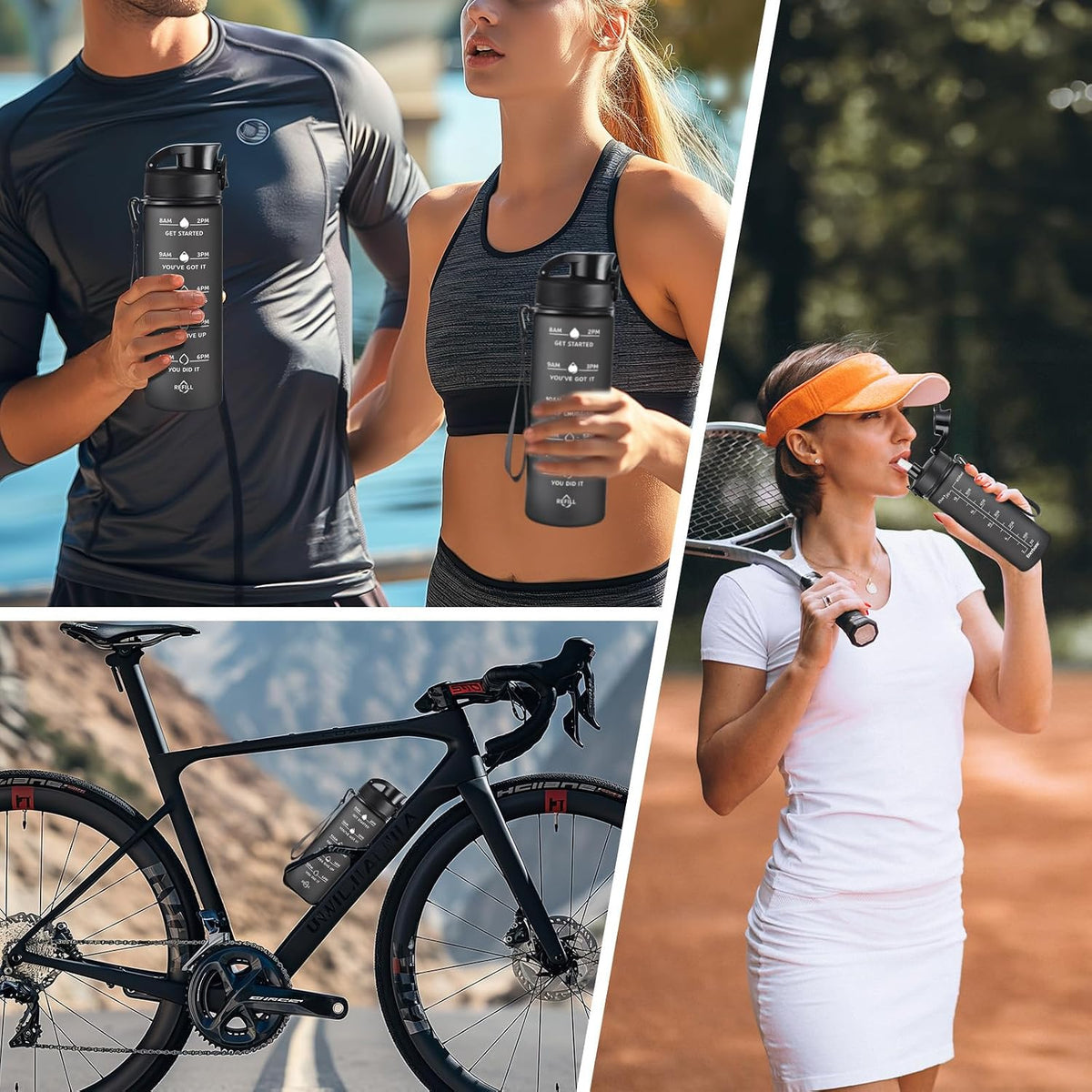 Water Bottle, Leakproof BPA & Toxic Free, Motivational Water Bottle with Times to Drink and Straw, Fitness Sports Water Bottle with Strap for Office, Gym, Outdoor Sports