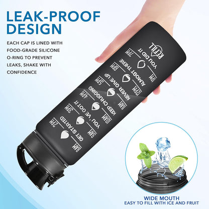 Water Bottle, Leakproof BPA & Toxic Free, Motivational Water Bottle with Times to Drink and Straw, Fitness Sports Water Bottle with Strap for Office, Gym, Outdoor Sports