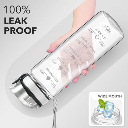 Water Bottle, Leakproof BPA & Toxic Free, Motivational Water Bottle with Times to Drink and Straw, Fitness Sports Water Bottle with Strap for Office, Gym, Outdoor Sports