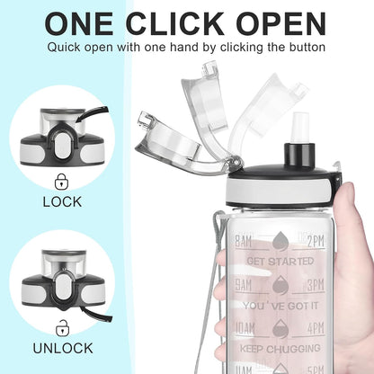 Water Bottle, Leakproof BPA & Toxic Free, Motivational Water Bottle with Times to Drink and Straw, Fitness Sports Water Bottle with Strap for Office, Gym, Outdoor Sports