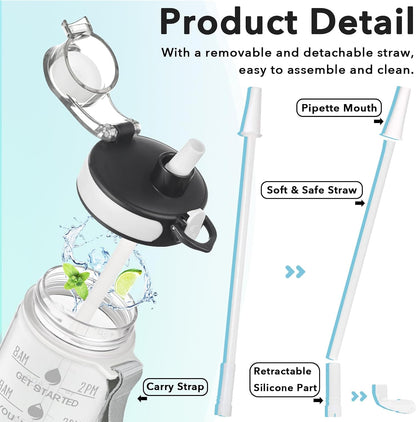 Water Bottle, Leakproof BPA & Toxic Free, Motivational Water Bottle with Times to Drink and Straw, Fitness Sports Water Bottle with Strap for Office, Gym, Outdoor Sports