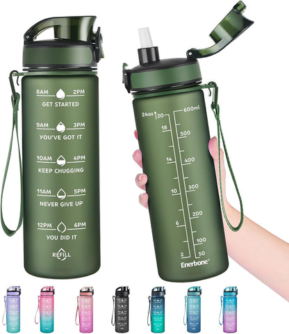 Water Bottle, Leakproof BPA & Toxic Free, Motivational Water Bottle with Times to Drink and Straw, Fitness Sports Water Bottle with Strap for Office, Gym, Outdoor Sports