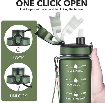 Water Bottle, Leakproof BPA & Toxic Free, Motivational Water Bottle with Times to Drink and Straw, Fitness Sports Water Bottle with Strap for Office, Gym, Outdoor Sports