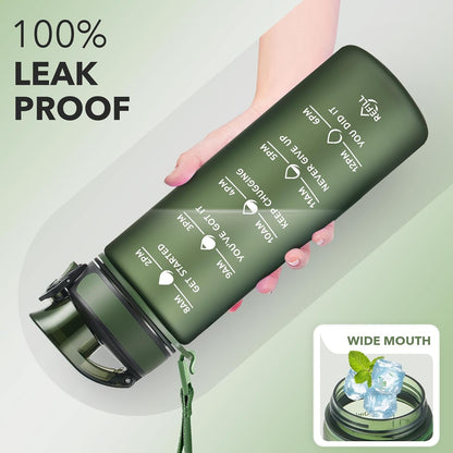 Water Bottle, Leakproof BPA & Toxic Free, Motivational Water Bottle with Times to Drink and Straw, Fitness Sports Water Bottle with Strap for Office, Gym, Outdoor Sports