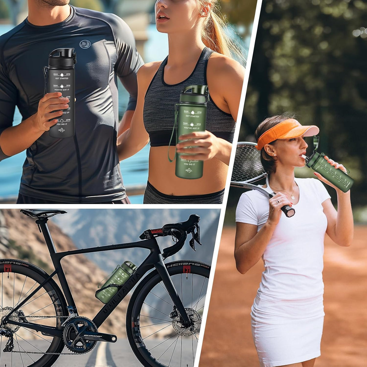 Water Bottle, Leakproof BPA & Toxic Free, Motivational Water Bottle with Times to Drink and Straw, Fitness Sports Water Bottle with Strap for Office, Gym, Outdoor Sports