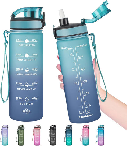 Water Bottle, Leakproof BPA & Toxic Free, Motivational Water Bottle with Times to Drink and Straw, Fitness Sports Water Bottle with Strap for Office, Gym, Outdoor Sports