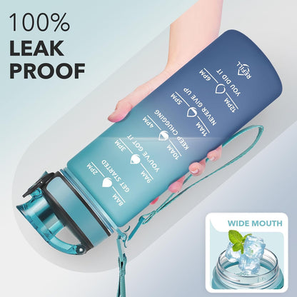 Water Bottle, Leakproof BPA & Toxic Free, Motivational Water Bottle with Times to Drink and Straw, Fitness Sports Water Bottle with Strap for Office, Gym, Outdoor Sports