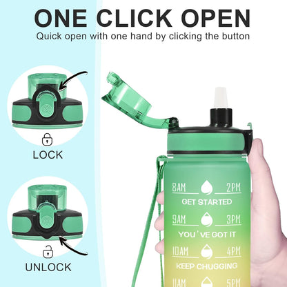 Water Bottle, Leakproof BPA & Toxic Free, Motivational Water Bottle with Times to Drink and Straw, Fitness Sports Water Bottle with Strap for Office, Gym, Outdoor Sports