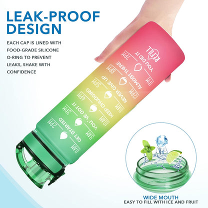 Water Bottle, Leakproof BPA & Toxic Free, Motivational Water Bottle with Times to Drink and Straw, Fitness Sports Water Bottle with Strap for Office, Gym, Outdoor Sports