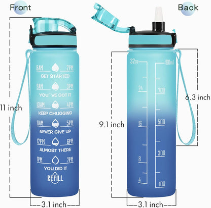 Water Bottle, Leakproof BPA & Toxic Free, Motivational Water Bottle with Times to Drink and Straw, Fitness Sports Water Bottle with Strap for Office, Gym, Outdoor Sports