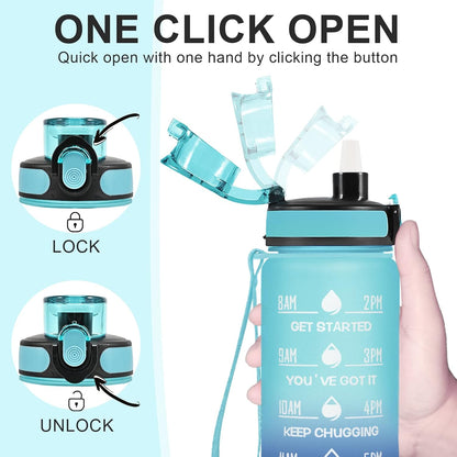 Water Bottle, Leakproof BPA & Toxic Free, Motivational Water Bottle with Times to Drink and Straw, Fitness Sports Water Bottle with Strap for Office, Gym, Outdoor Sports