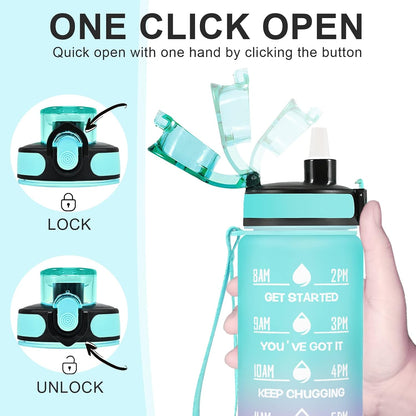 Water Bottle, Leakproof BPA & Toxic Free, Motivational Water Bottle with Times to Drink and Straw, Fitness Sports Water Bottle with Strap for Office, Gym, Outdoor Sports