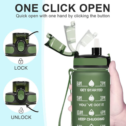 Water Bottle, Leakproof BPA & Toxic Free, Motivational Water Bottle with Times to Drink and Straw, Fitness Sports Water Bottle with Strap for Office, Gym, Outdoor Sports