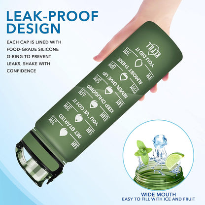 Water Bottle, Leakproof BPA & Toxic Free, Motivational Water Bottle with Times to Drink and Straw, Fitness Sports Water Bottle with Strap for Office, Gym, Outdoor Sports