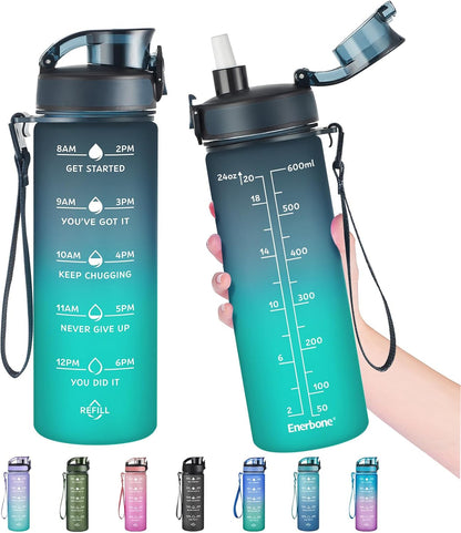 Water Bottle, Leakproof BPA & Toxic Free, Motivational Water Bottle with Times to Drink and Straw, Fitness Sports Water Bottle with Strap for Office, Gym, Outdoor Sports