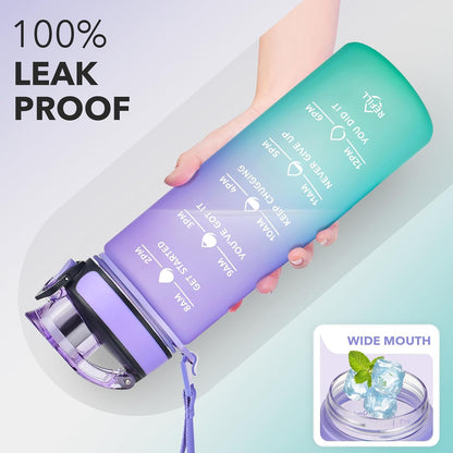 Water Bottle, Leakproof BPA & Toxic Free, Motivational Water Bottle with Times to Drink and Straw, Fitness Sports Water Bottle with Strap for Office, Gym, Outdoor Sports