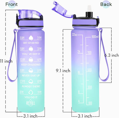 Water Bottle, Leakproof BPA & Toxic Free, Motivational Water Bottle with Times to Drink and Straw, Fitness Sports Water Bottle with Strap for Office, Gym, Outdoor Sports