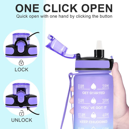 Water Bottle, Leakproof BPA & Toxic Free, Motivational Water Bottle with Times to Drink and Straw, Fitness Sports Water Bottle with Strap for Office, Gym, Outdoor Sports