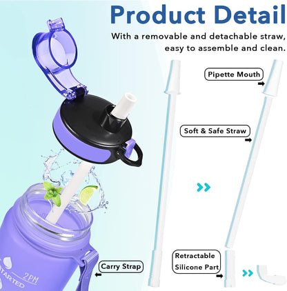 Water Bottle, Leakproof BPA & Toxic Free, Motivational Water Bottle with Times to Drink and Straw, Fitness Sports Water Bottle with Strap for Office, Gym, Outdoor Sports