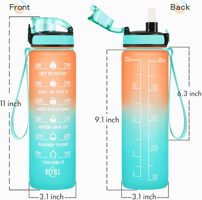Water Bottle, Leakproof BPA & Toxic Free, Motivational Water Bottle with Times to Drink and Straw, Fitness Sports Water Bottle with Strap for Office, Gym, Outdoor Sports