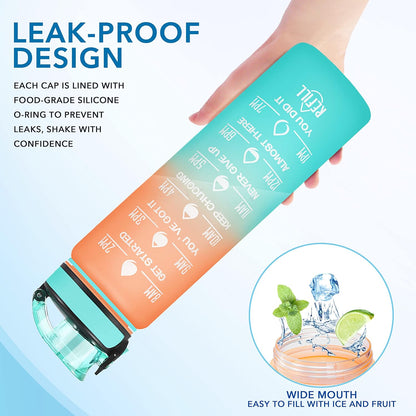 Water Bottle, Leakproof BPA & Toxic Free, Motivational Water Bottle with Times to Drink and Straw, Fitness Sports Water Bottle with Strap for Office, Gym, Outdoor Sports