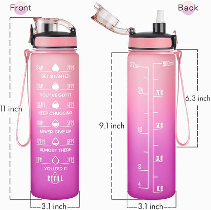 Water Bottle, Leakproof BPA & Toxic Free, Motivational Water Bottle with Times to Drink and Straw, Fitness Sports Water Bottle with Strap for Office, Gym, Outdoor Sports
