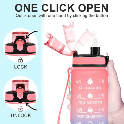 Water Bottle, Leakproof BPA & Toxic Free, Motivational Water Bottle with Times to Drink and Straw, Fitness Sports Water Bottle with Strap for Office, Gym, Outdoor Sports