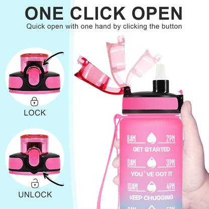 Water Bottle, Leakproof BPA & Toxic Free, Motivational Water Bottle with Times to Drink and Straw, Fitness Sports Water Bottle with Strap for Office, Gym, Outdoor Sports