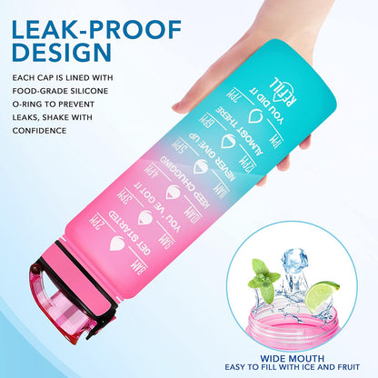Water Bottle, Leakproof BPA & Toxic Free, Motivational Water Bottle with Times to Drink and Straw, Fitness Sports Water Bottle with Strap for Office, Gym, Outdoor Sports