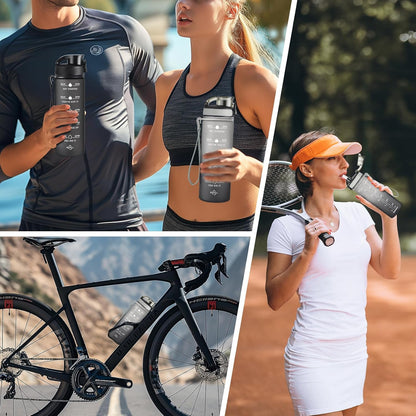 Water Bottle, Leakproof BPA & Toxic Free, Motivational Water Bottle with Times to Drink and Straw, Fitness Sports Water Bottle with Strap for Office, Gym, Outdoor Sports