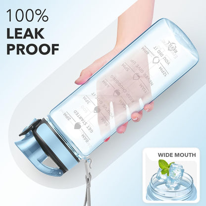 Water Bottle, Leakproof BPA & Toxic Free, Motivational Water Bottle with Times to Drink and Straw, Fitness Sports Water Bottle with Strap for Office, Gym, Outdoor Sports