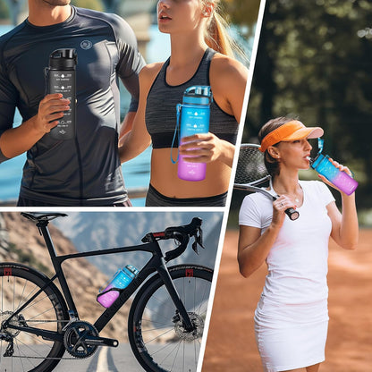 Water Bottle, Leakproof BPA & Toxic Free, Motivational Water Bottle with Times to Drink and Straw, Fitness Sports Water Bottle with Strap for Office, Gym, Outdoor Sports