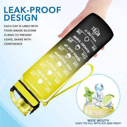 Water Bottle, Leakproof BPA & Toxic Free, Motivational Water Bottle with Times to Drink and Straw, Fitness Sports Water Bottle with Strap for Office, Gym, Outdoor Sports