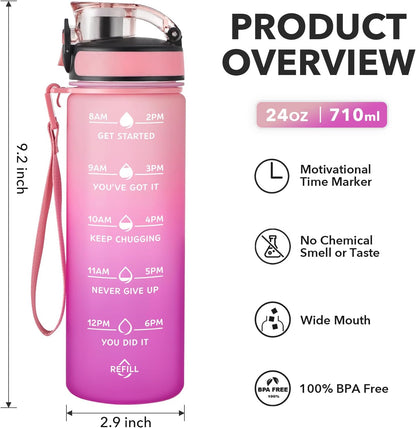 Water Bottle, Leakproof BPA & Toxic Free, Motivational Water Bottle with Times to Drink and Straw, Fitness Sports Water Bottle with Strap for Office, Gym, Outdoor Sports