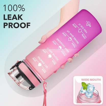 Water Bottle, Leakproof BPA & Toxic Free, Motivational Water Bottle with Times to Drink and Straw, Fitness Sports Water Bottle with Strap for Office, Gym, Outdoor Sports