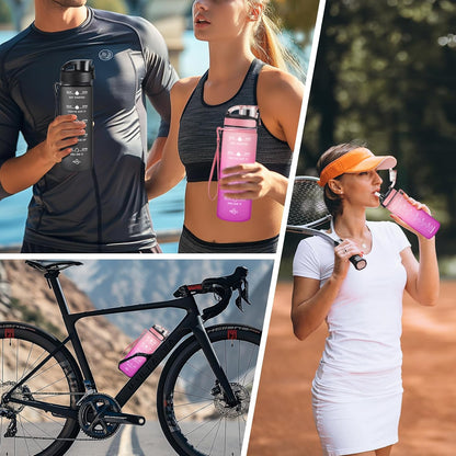 Water Bottle, Leakproof BPA & Toxic Free, Motivational Water Bottle with Times to Drink and Straw, Fitness Sports Water Bottle with Strap for Office, Gym, Outdoor Sports